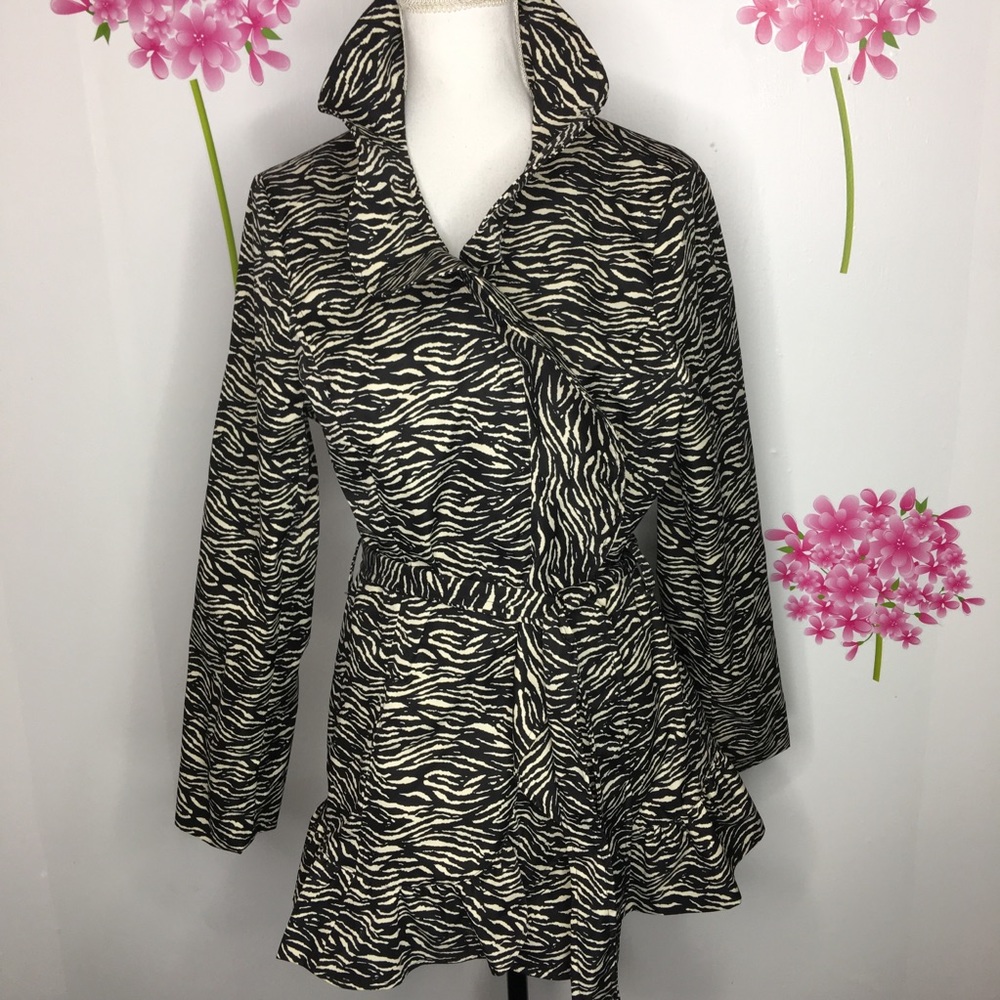 Sandro Studio Zebra Print Ruffle Jacket/Coat Xl - image 1